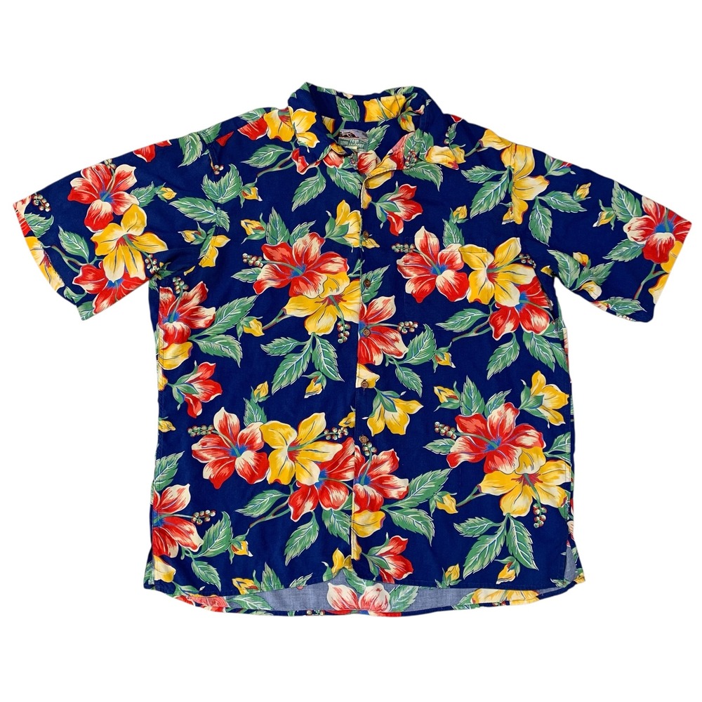 Vintage 80s 90s Reyn Spooner Hawaiian Shirt XL Vibrant Floral Rayon Hawaii